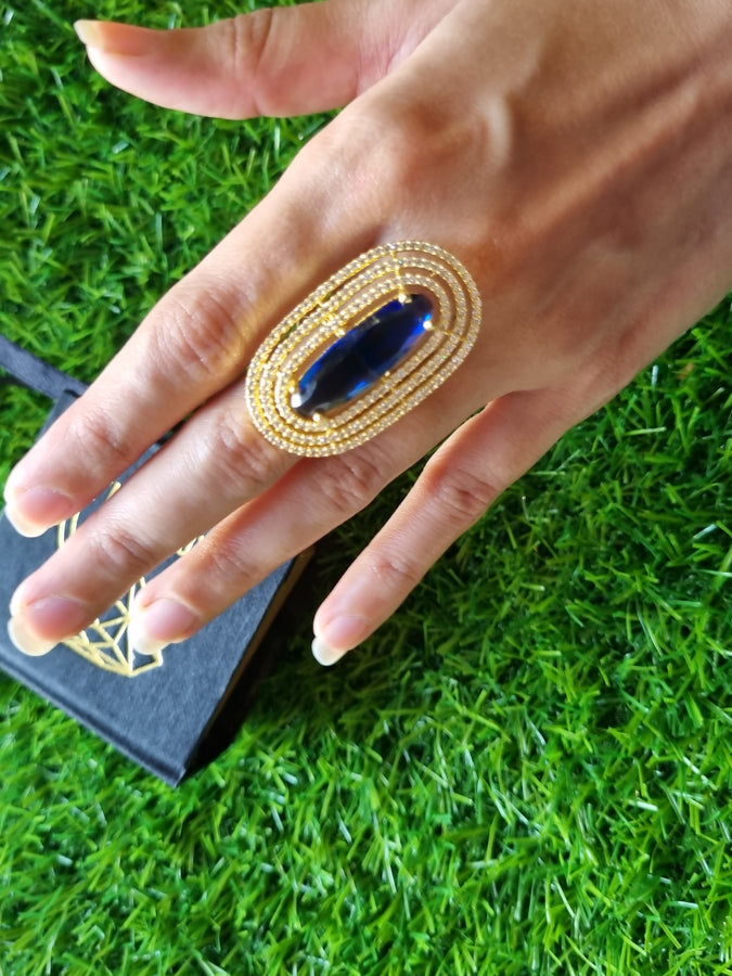 Sapphire Look luxury american diamond zircon ring adjustable