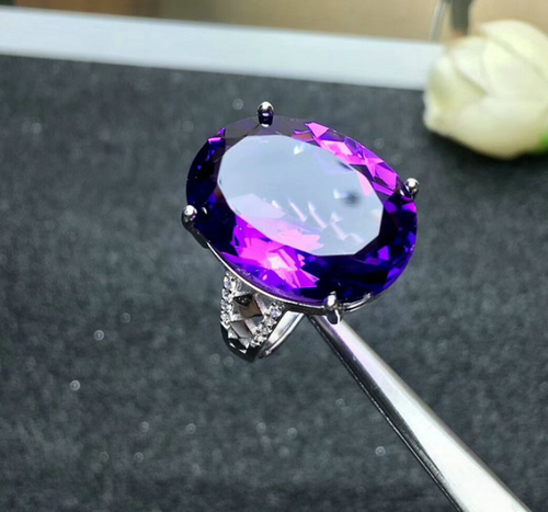 Amethyst look luxury ring adjustable AAA quality WITH BOX