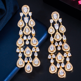 ZIRCON STONES HIGHLY FINISHED GOLD PLATED LUXURY EARRINGS