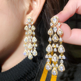 ZIRCON STONES HIGHLY FINISHED GOLD PLATED LUXURY EARRINGS