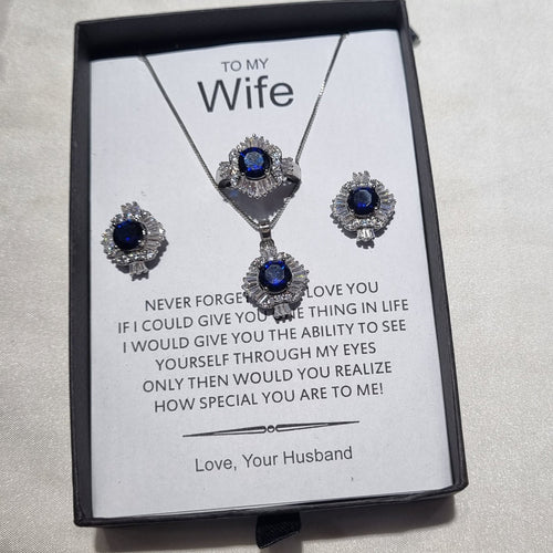 sapphire look diamond cut luxury set with exclusive box packing