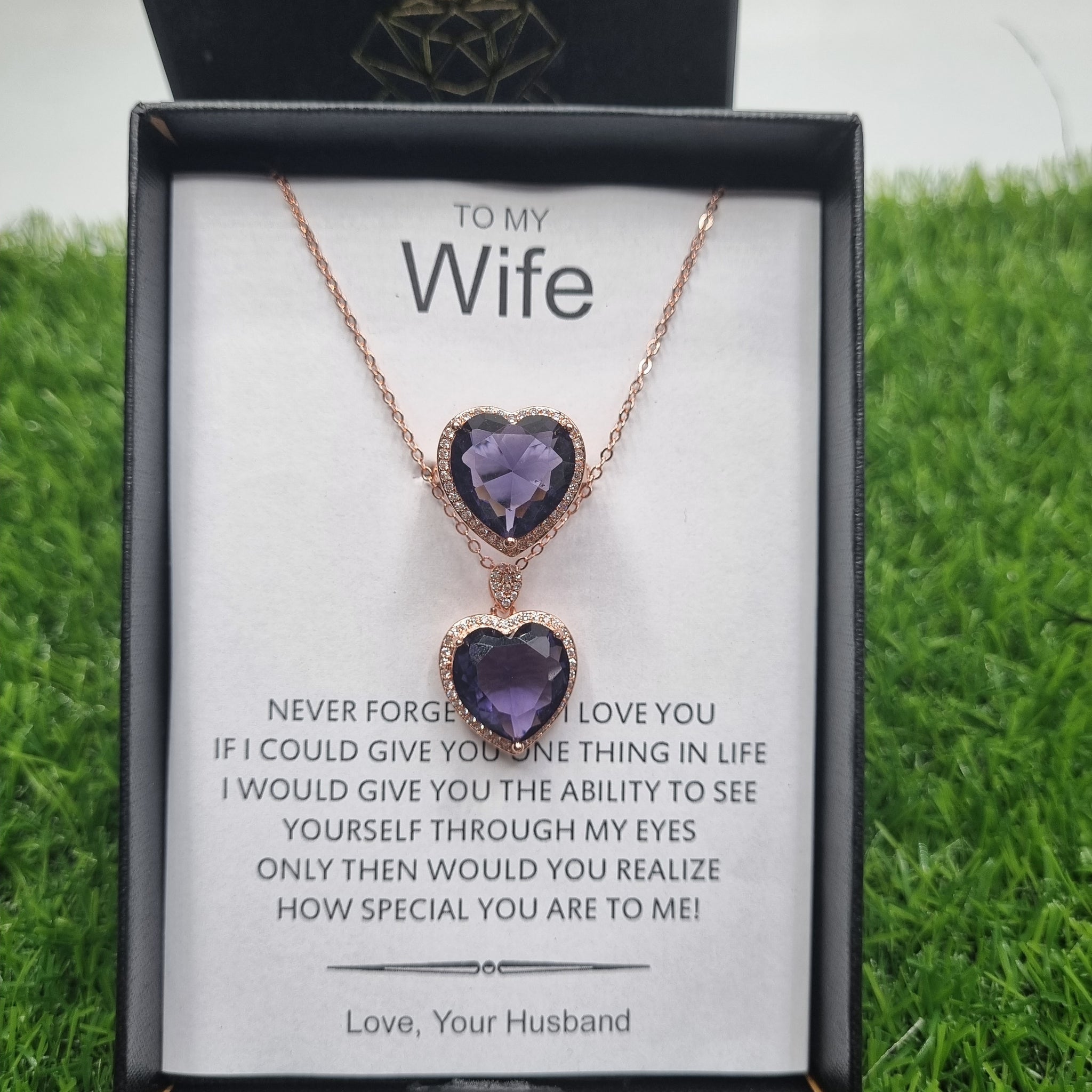 LUXURY AMETHYST ROSE GOLD PLATED EXCLUSIVE SET PENDANT RING BOX PACKED