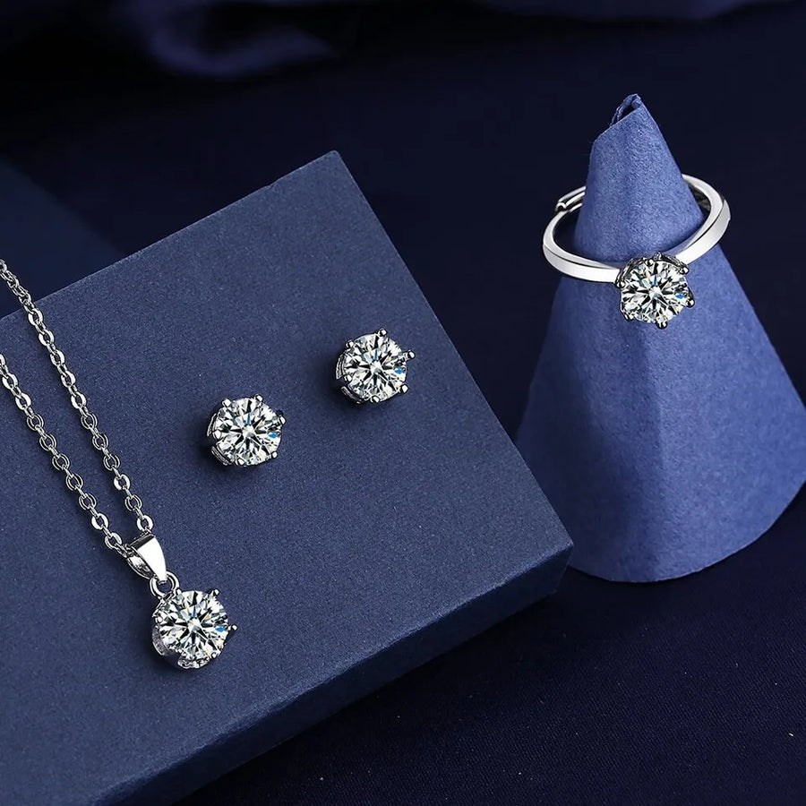 The diamond cut luxury set earrings pendant chain ring with box packing