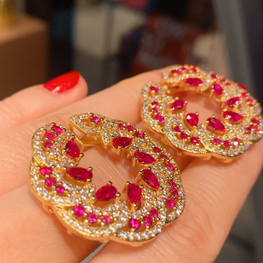 ZIRCON STONES HIGHLY FINISHED GOLD PLATED LUXURY EARRINGS