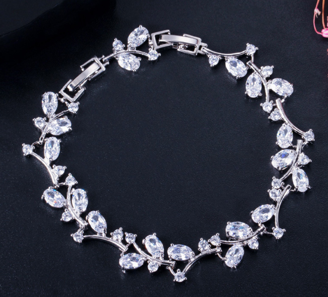 Luxury stones studded long lasting use bracelet rhodium finish