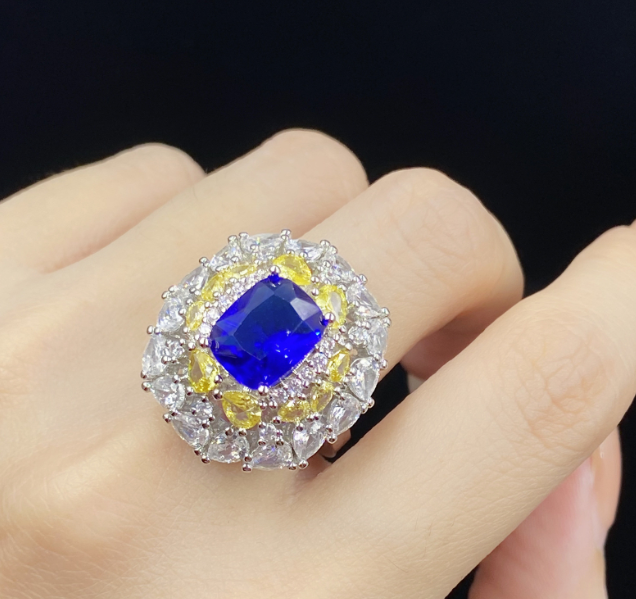SAPPHIRE LOOK DIAMOND CUT LUXURY ADJUSTABLE RING GIFT FOR HER