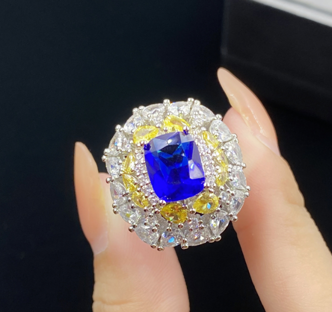 SAPPHIRE LOOK DIAMOND CUT LUXURY ADJUSTABLE RING GIFT FOR HER