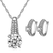 HIGH QUALITY LUXURY WEAR PLATINUM PLATED ZIRCON PENDANT CHAIN NECKLACE EARRINGS AND RING