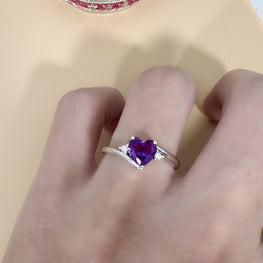 Purple heart diamond look ring zircon adjustable