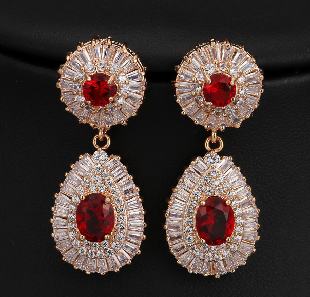 ZIRCON STONES HIGHLY FINISHED GOLD PLATED ART NOVEAU LUXURY EARRINGS
