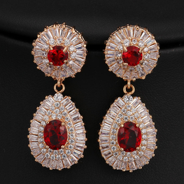 ZIRCON STONES HIGHLY FINISHED GOLD PLATED ART NOVEAU LUXURY EARRINGS