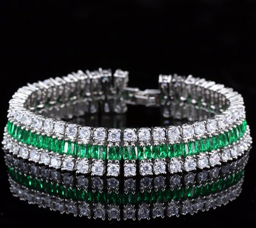 Luxury emerald look stones studded long lasting use bracelet rhodium finish