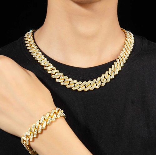 HIGH QUALITY CUBAN STYLE LUXURY BRACELET AND CHAIN SET