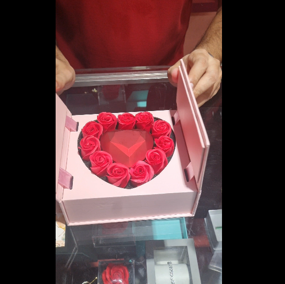 Rose box diamond look luxury pendant ring