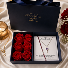 Rose box luxury purple pendant chain and bracelet gift set