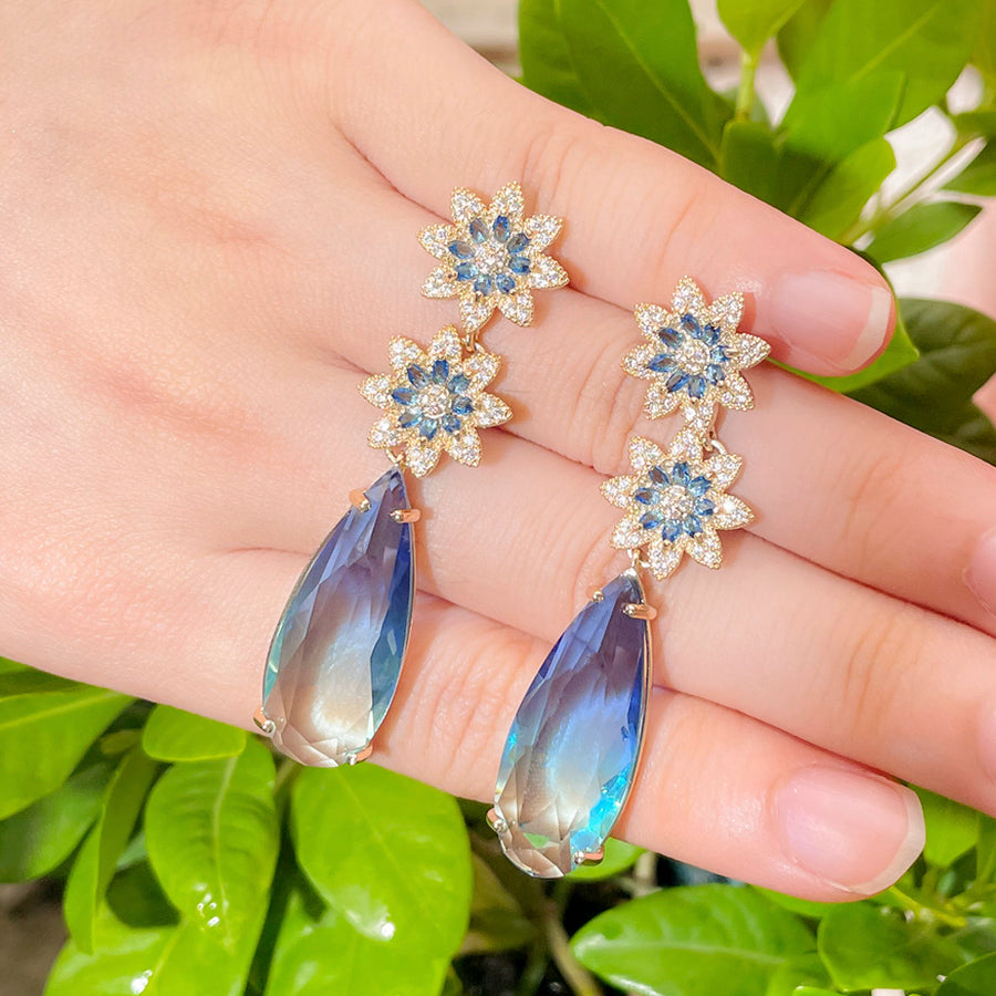 AQUA FEELS LIMITED EDITION RHODIUM PLATED ART NOVEAU LUXURY EARRINGS