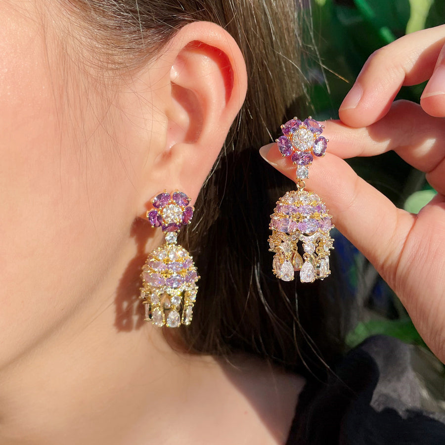 MAJESTIC MIRAGE ZIRCON STONES HIGHLY FINISHED RHODIUM PLATED ART NOVEAU LUXURY EARRINGS