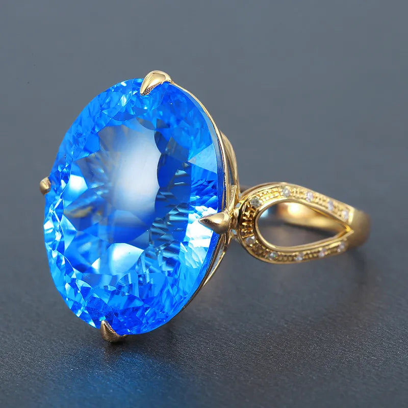 Aqua gold look adjustable ring exclusive gift for her