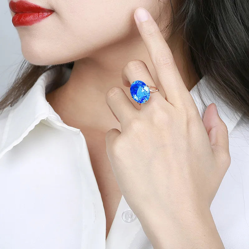 Aqua gold look adjustable ring exclusive gift for her
