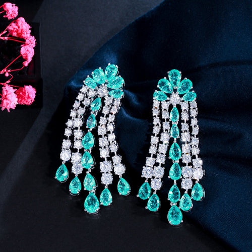 LOTUS BLOOMS ZIRCON STONES HIGHLY FINISHED RHODIUM PLATED ART NOVEAU LUXURY EARRINGS