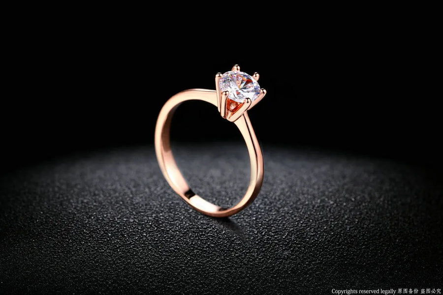 Diamond cut rose gold plated zircon ring
