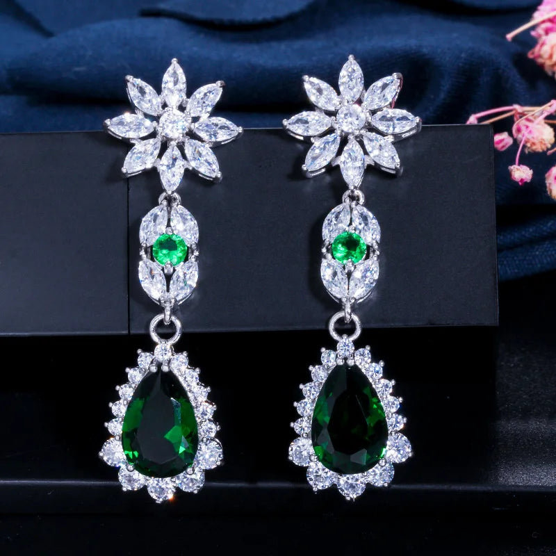 ZIRCON STONES HIGHLY FINISHED RHODIUM PLATED ART NOVEAU LUXURY EARRINGS