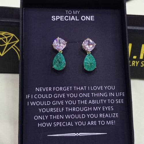 GOLD PLATED LUXURY WEAR ZIRCON EARRINGS WITH SPECIAL BOX
