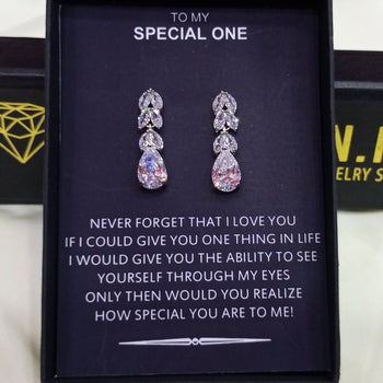 LEAF CLUSTER RHODIUM PLATED LUXURY EARRINGS WITH SPECIAL BOX