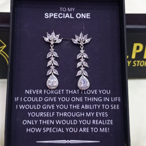HIGH QUALITY LUXURY WEAR PLATINUM PLATED ZIRCON EARRINGS WITH SPECIAL BOX