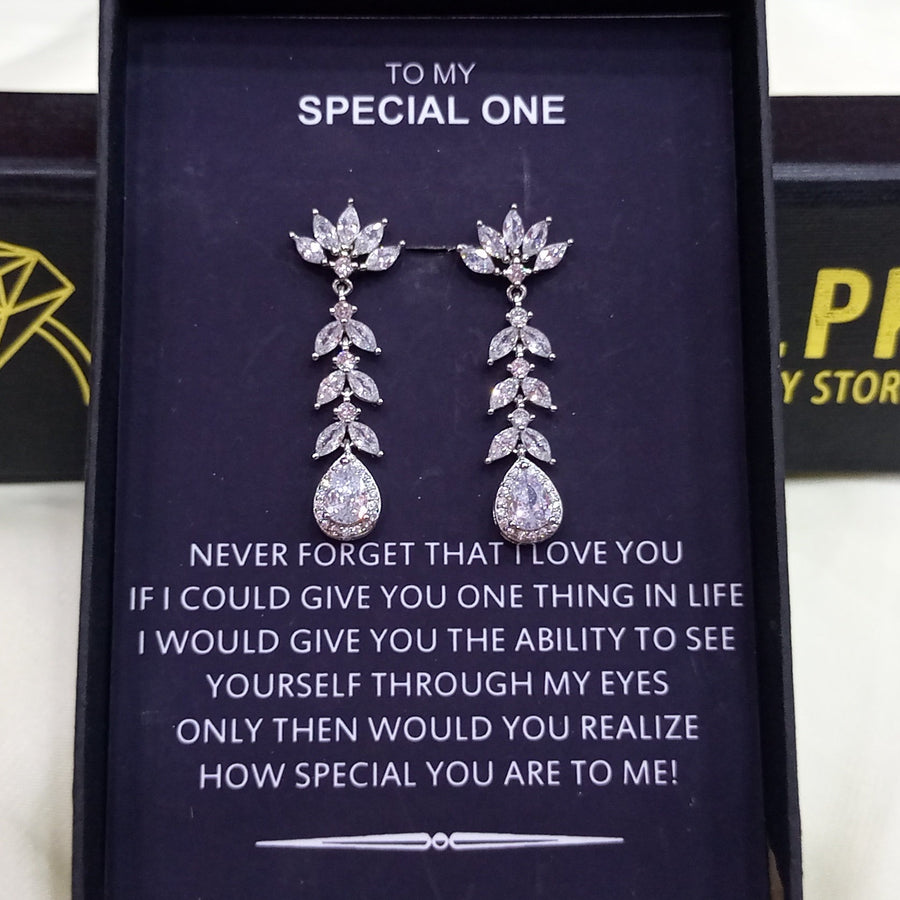HIGH QUALITY LUXURY WEAR PLATINUM PLATED ZIRCON EARRINGS WITH SPECIAL BOX