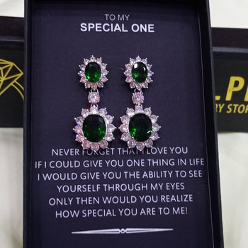 Sea green RHODIUM PLATED LUXURY EARRINGS WITH SPECIAL BOX