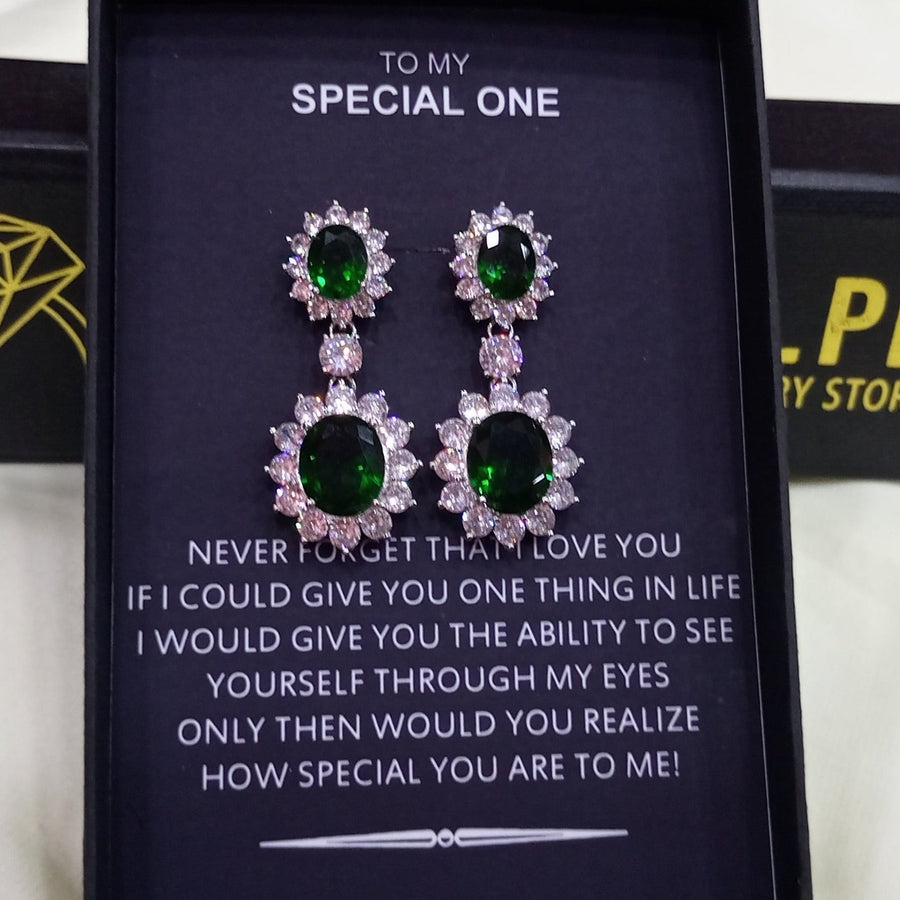Sea green RHODIUM PLATED LUXURY EARRINGS WITH SPECIAL BOX