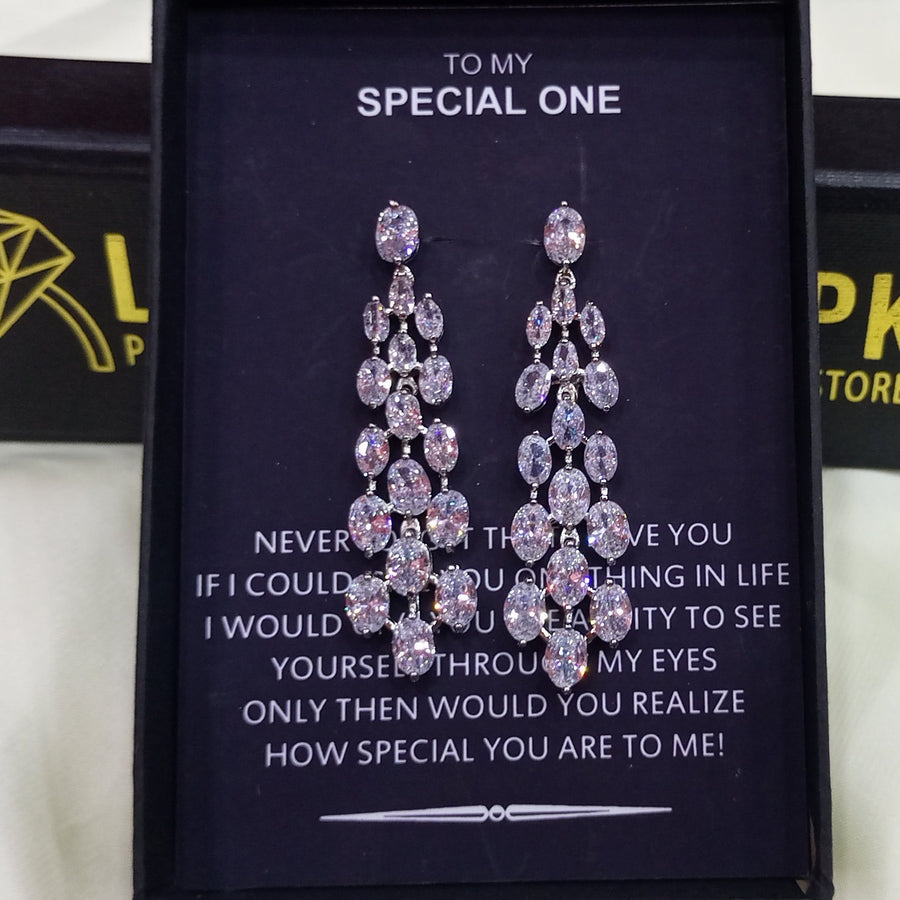 RHODIUM PLATED LUXURY ZIRCON EARRINGS