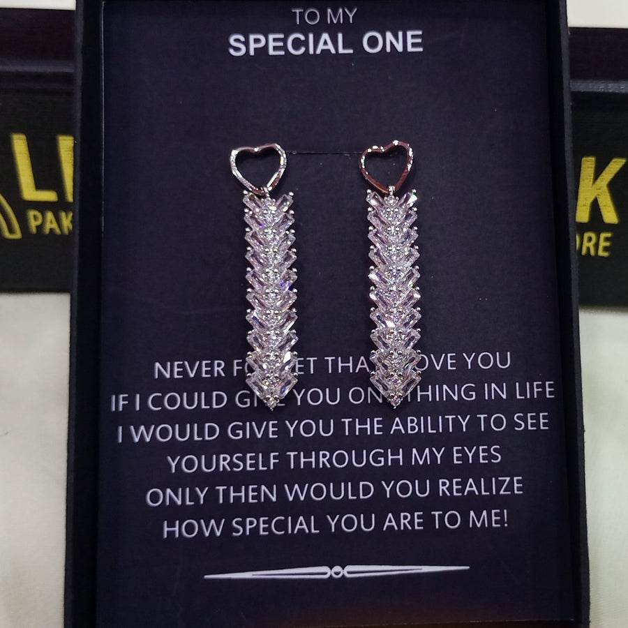 RHODIUM PLATED LUXURY EARRINGS SPECIAL BOX