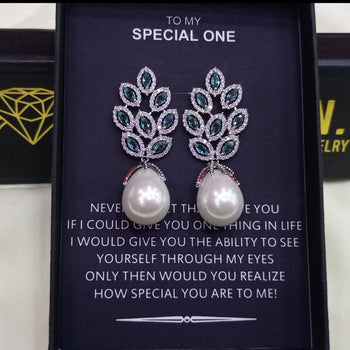 ZIRCON STONES HIGHLY FINISHED RHODIUM PLATED ART NOVEAU LUXURY EARRINGS
