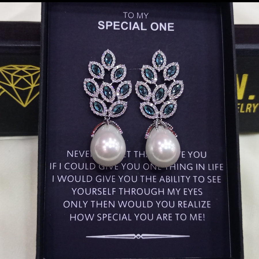 ZIRCON STONES HIGHLY FINISHED RHODIUM PLATED ART NOVEAU LUXURY EARRINGS