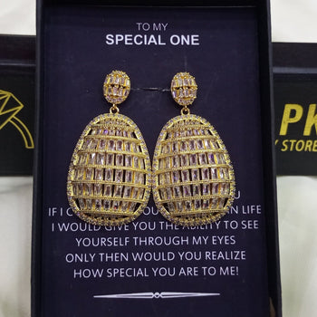 ZIRCON STONES HIGHLY FINISHED GOLD PLATED ART NOVEAU LUXURY EARRINGS