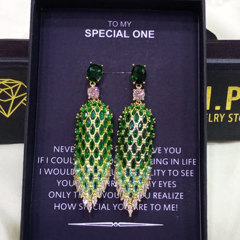 ZIRCON STONES HIGHLY FINISHED RHODIUM PLATED ART NOVEAU LUXURY EARRINGS
