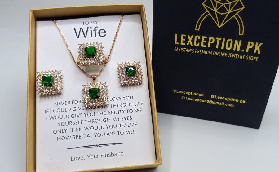 EMERALD GOLD LOOK LUXURY SET WITH EXCLUSIVE BOX PACKING