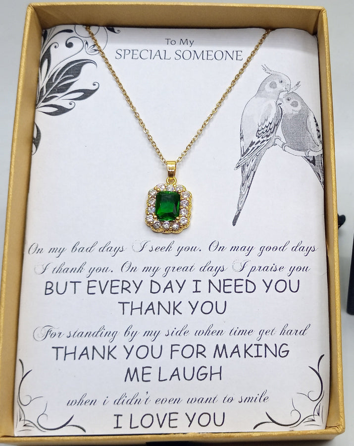 emerald gold look luxury pendant with box
