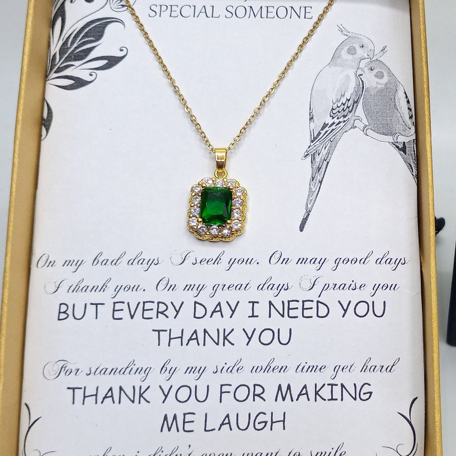 emerald gold look luxury pendant with box
