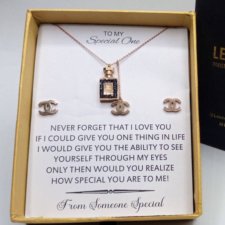 BRANDED LUXURY PENDENT & EARRINGS SET