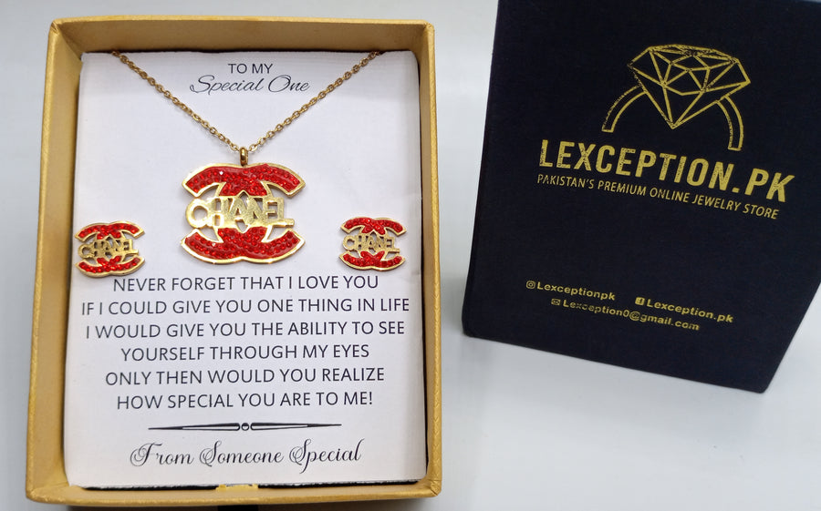 CHANEL LUXURY PENDANT & EARRING SET WITH CUSTOMIZE BOX PACKING