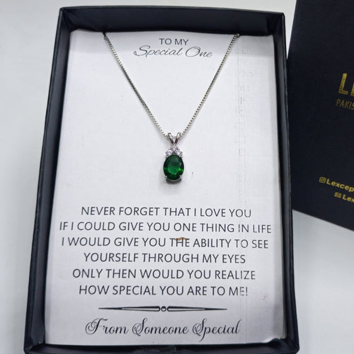 The emerald look diamond cut pendant with box packaging