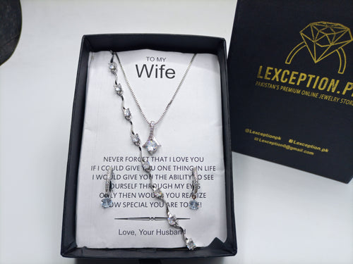 LUXURY DIAMOND LOOK PENDANT CHAIN EARRINGS AND BRACELET WITH FREE BOX