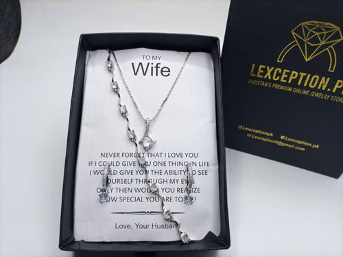 LUXURY DIAMOND LOOK PENDANT CHAIN EARRINGS RING AND BRACELET WITH FREE BOX