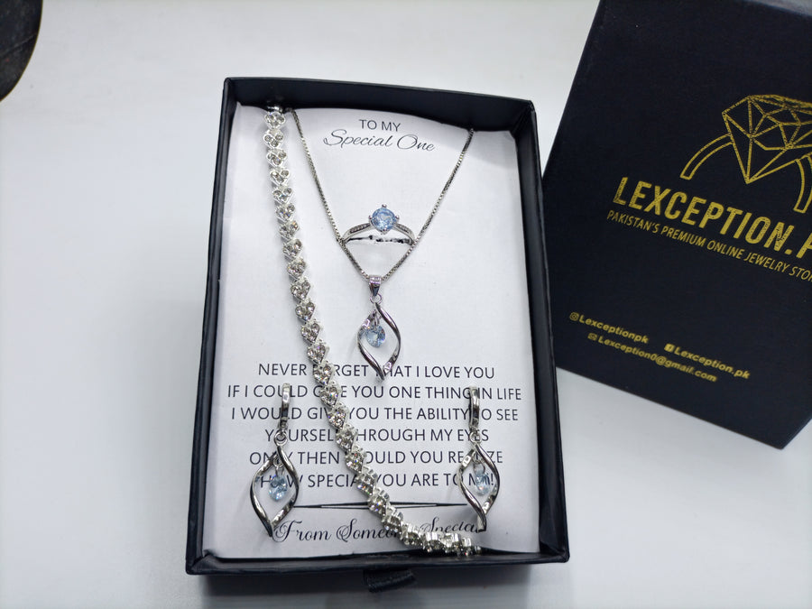 Exclusive pendant chain earrings bracelet and ring set with customize box packing