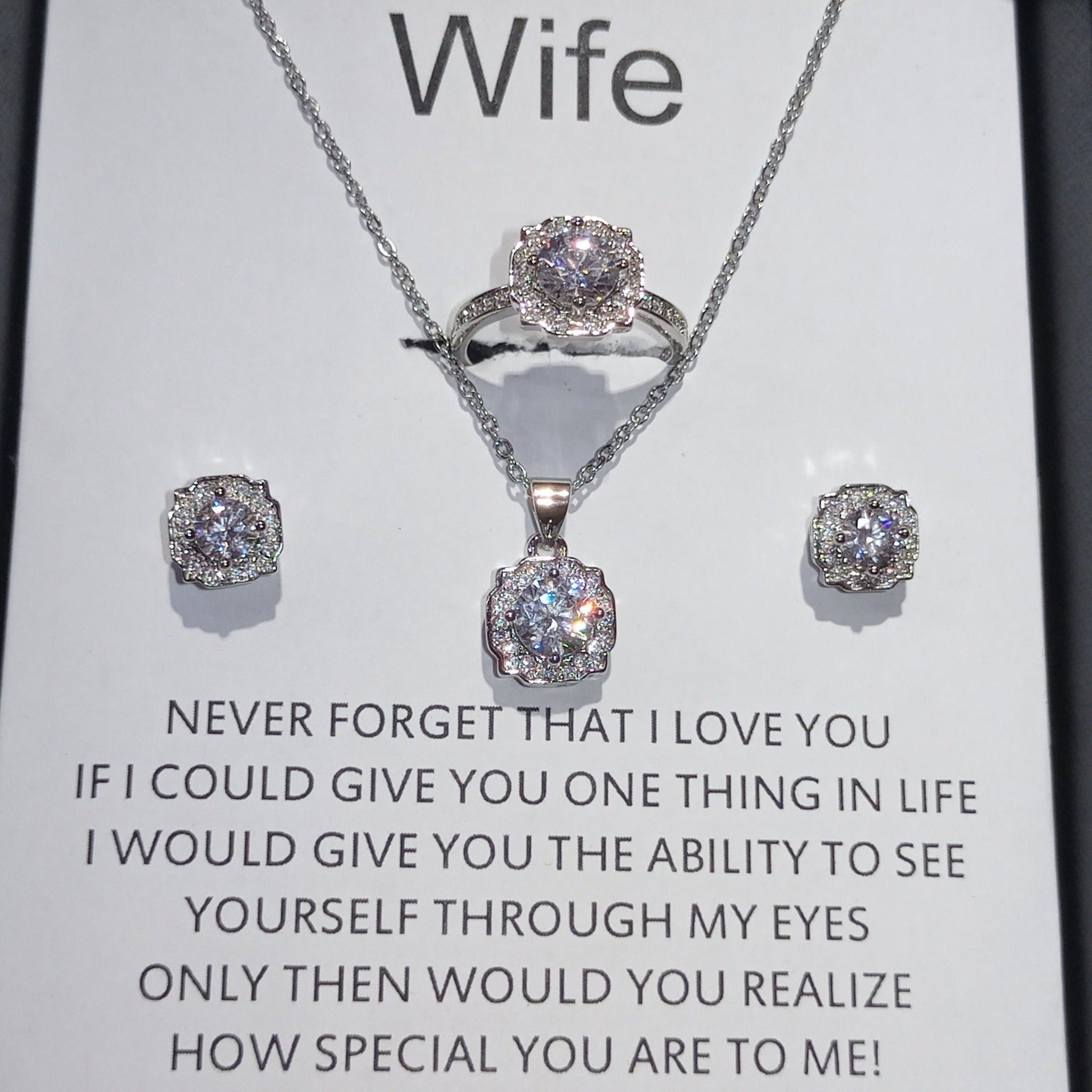 Diamond cut luxury set pendant chain earrings and ring with box