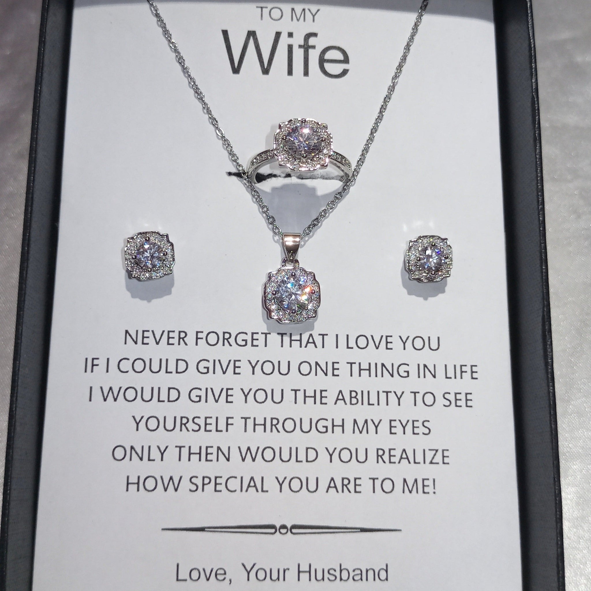 Diamond cut luxury set pendant chain earrings and ring with box