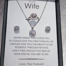 Diamond cut luxury set pendant chain earrings and ring with box